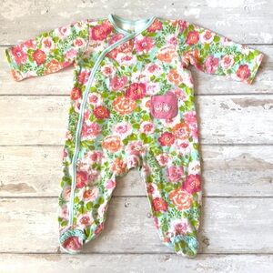 Baby Girl 6-9m Green Pink Floral Footie Sleeper Pajamas Happi Brand 6m 9m